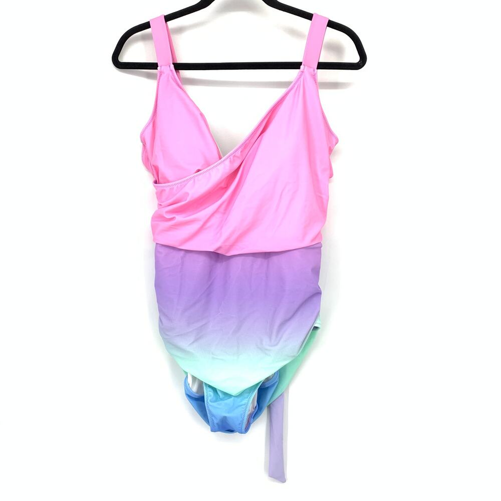 Pink Desert Tie Belt One Piece Swimsuit Womens Sz XXL Pink Purple Blue Ombre NEW